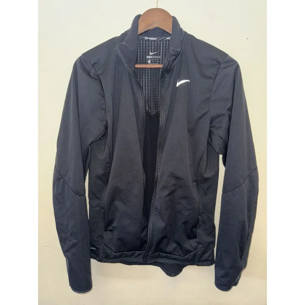 Nike Shield Running Jacket Black S READ Missing Zipper Slider / Track Only